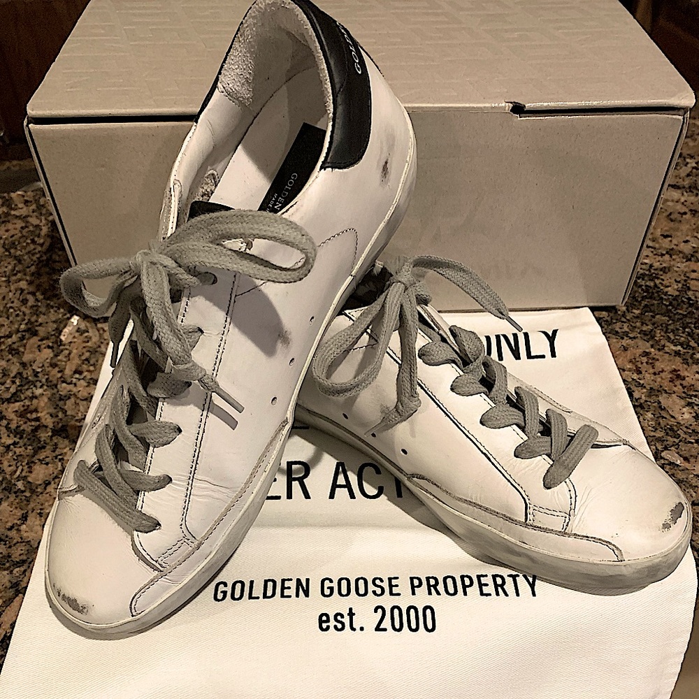Golden Goose White and Black Sneakers